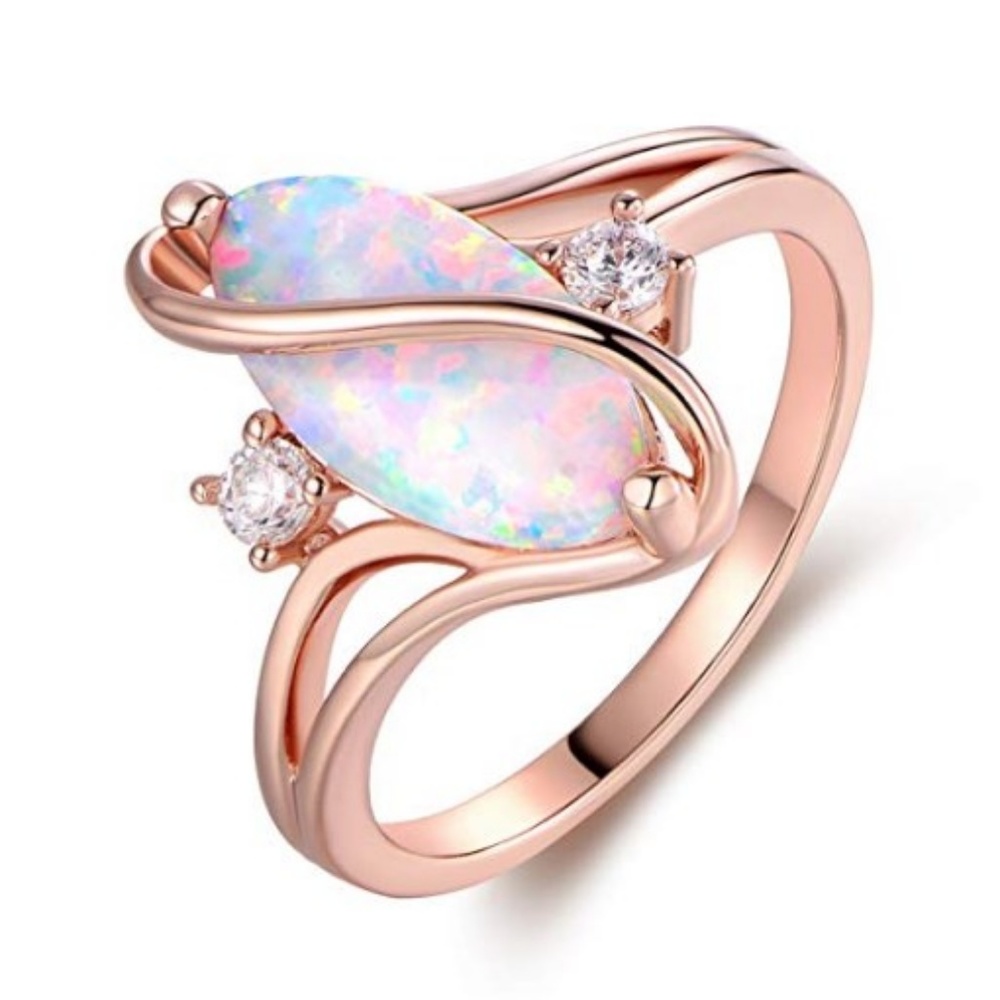 Rose & White Gold Plated,  opal & fire opal ring